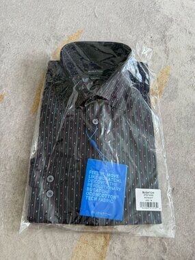 BUGATCHI Men’s Navy Purple Striped Print Button Down Shirt Sz Medium NEW NWT